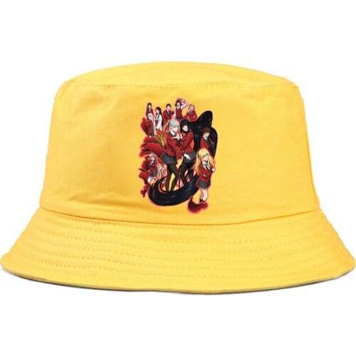 Kakegurui Twin Printing Bucket Hat Spring Summer Outdoor Sun Hat for Men and Women Hemp Leaf hat