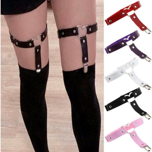 6 Colors Sexy Women Elastic Garter Belt Harness Punk Gothic Leather Heart Leg Ring Suspenders