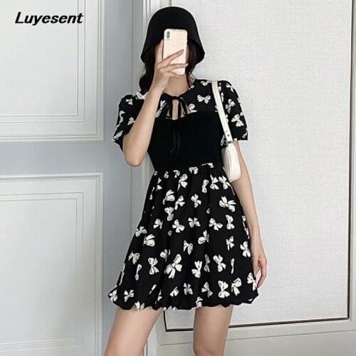 Plus Size Women Vintage Mini Dress Summer Lace-up Floral Print Lady Sweet Short Length Dresses Empire Casual Hollow Vestidos