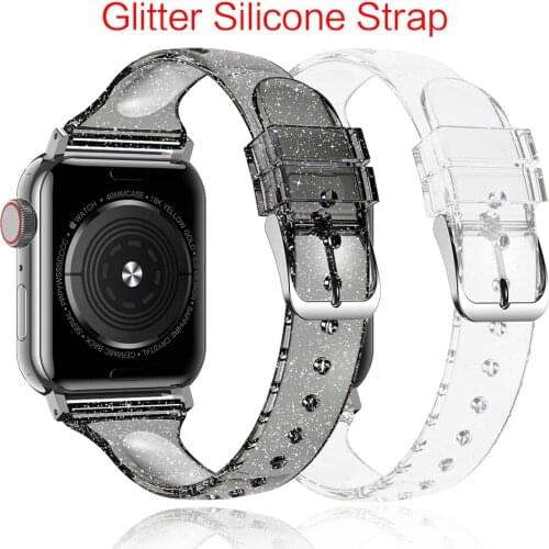 Glitter Strap for apple watch series 6 se 5 4 3 iWatch 38mm 42mm Slim Silicone correas bracelet for Apple watch band 44mm 40mm