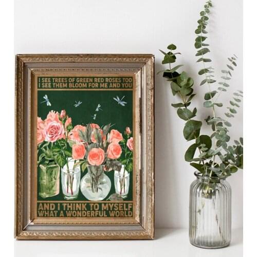 Pink Roses Green Leaves Watercolor Painting Canvas Prints Botanical Lover Gifts Plants Poster Wall Picture for Living Room Decor