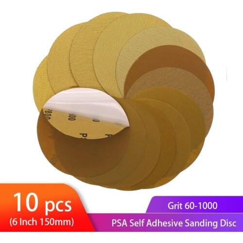 6"150mm Gold PSA Self Adhesive Stickyback Sanding Discs for DA Sander Dry Sand Paper for Woodworking or Automotive