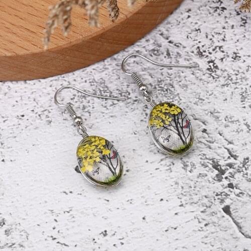 Natural Real Flower Earring For Women Resin Solid Butterfly Jewelry 2020 New Green Yellow Pink White Purple