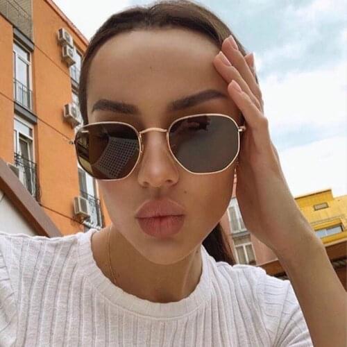 2021 Men Sunglases Hexagon Sun glasses NEW Women Metal Frame Fishing Glasses Gold tea Eyewear lentes de sol hombre okulary UV400