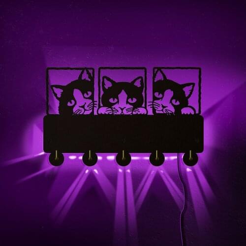 Triple Peeping Cat Wall Mounted 5-Hook Key Rack Rustic Home Decor for Entryway Mudroom Cute Kittens Coat Hat Bag Hang Organizer