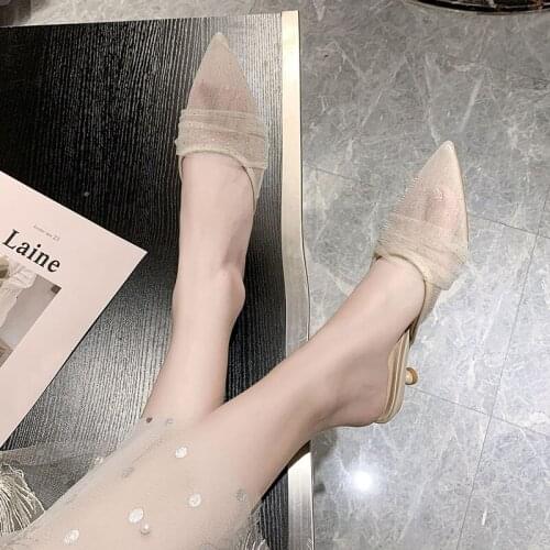 Simple wear slippers women 2020 summer new pointed mesh gauze lazy sandals and slippers wild net red fine with Baotou shoes