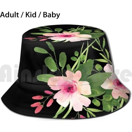 Vintage Pink Flowers With Black Background Sun Hat Foldable UV Protection Chic Flowers Floral Pattern Pink Flowers Chic
