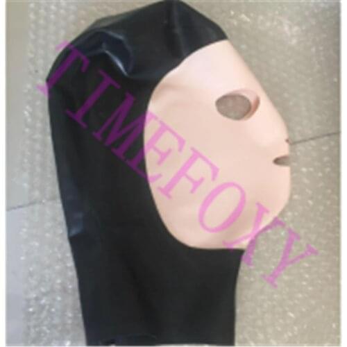 Latex hood skin color face women female exotic latex party mask lingerie uniform Halloween no back zipper