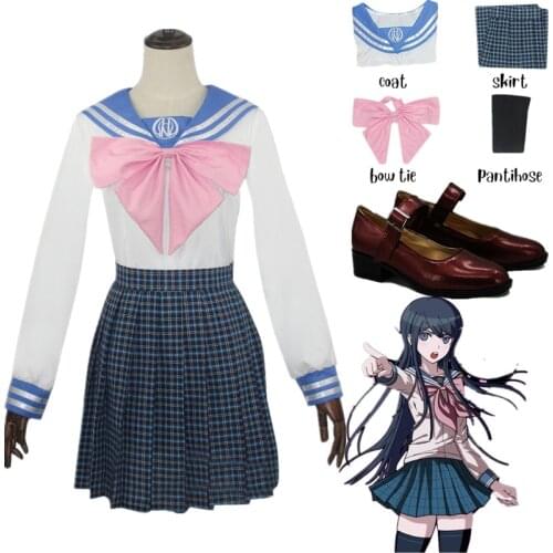 Anime Danganronpa Sayaka Maizono Cosplay Costume Women Shirt Skirt Sail Suit Uniform Dangan Ronpa Wigs Hair Shoes Cos Clothes