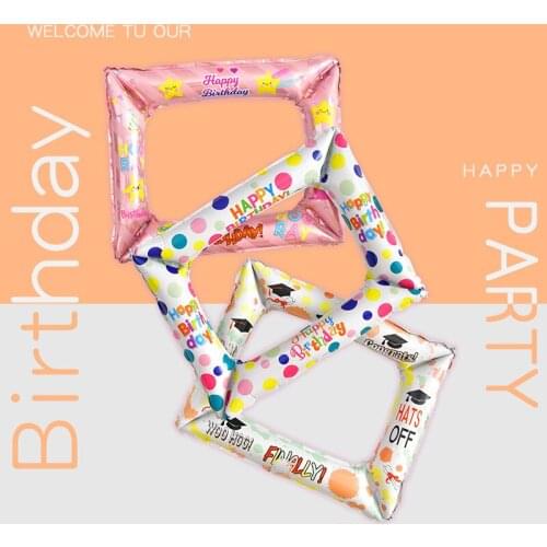 1Pcs Happy Birthday Photo Booth Foil Balloons Photo Frame Decoration Photo props Birthday Party Decor Baby Shower Inflatable Toy