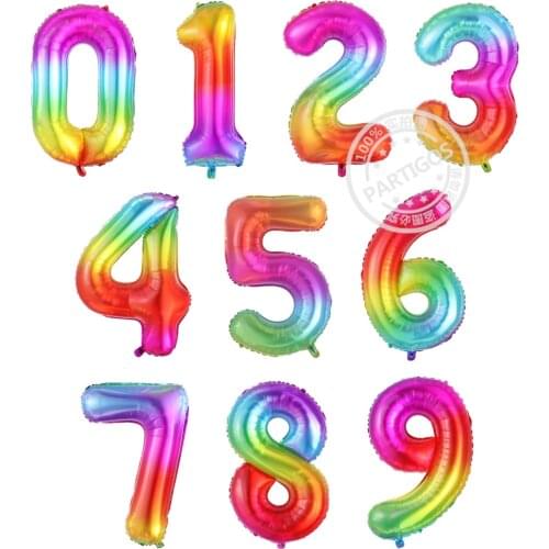 40" Giant Rainbow Jelly Gradient Digital Balloons Boy Girl Happy Birthday Party Decorations Rainbow Number Globos Baby Shower