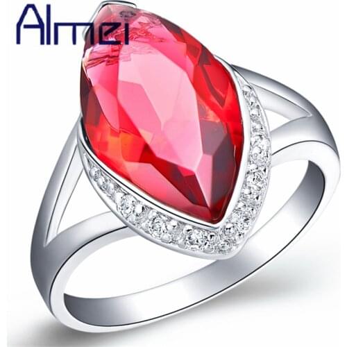 Almei Alibaba-express Fashion Sale Silver Color Ring Water Drop Purple Red Rings Jewelry for Woman Anillos Mujer Jewellery J193