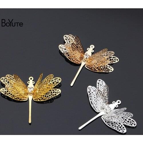 BoYuTe (10 Pieces/Lot) 36*29MM Metal Brass Hollow out Dragonfly Pendant Diy Handmade Jewelry Accessories Wholesale
