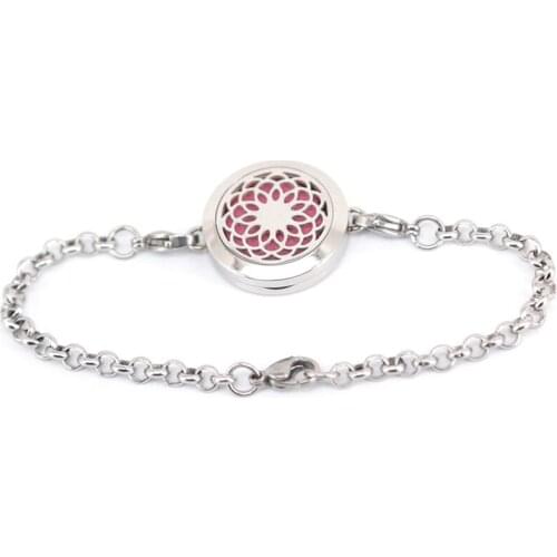 Lotus Flower 25mm Magnet Aromatherapy Essential Oils Stainless Steel Perfume Diffuser Locket bracelet(length7-8")