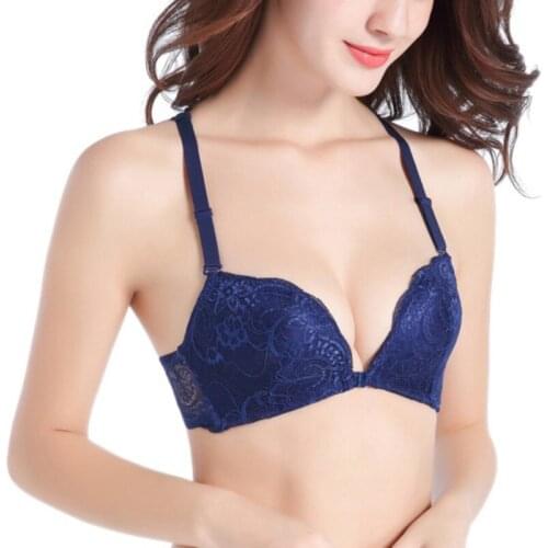 Sexy Front Closure Push Up One-Piece Bra Underwear Convertible Straps Padded Wire Free Solid Embroidered Lace Sweaty Bra