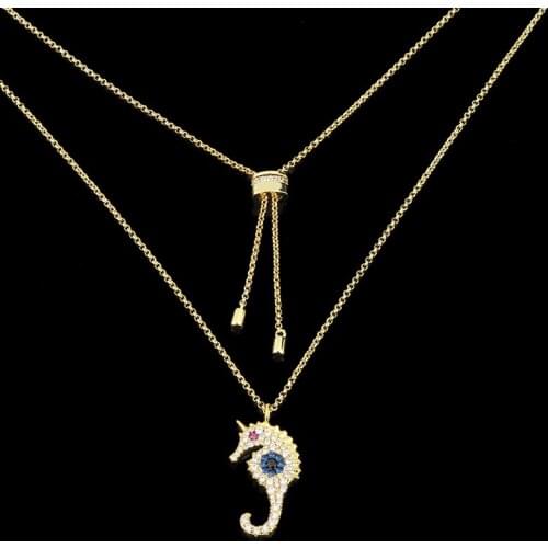 AAA Quality Yellow Gold Tone Full Pave Premium Zirconia Fashion Hippo Pendant Necklace Adjustable Chain For Women Jewelry