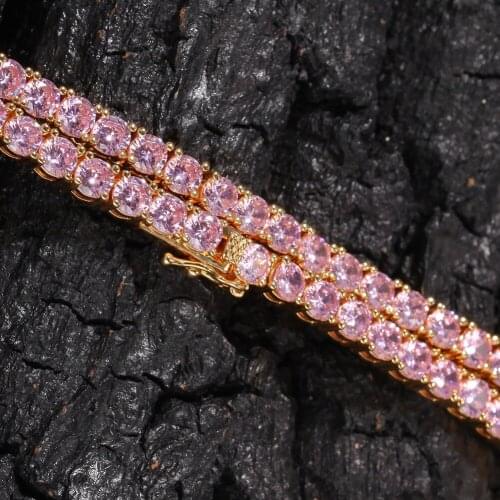 Luxury Dazzling 4MM Pink Zircon Chain Necklace Women Chain Charming Iced Out Chain Hip Hop Jewelry Party Banquet Gifts for Women