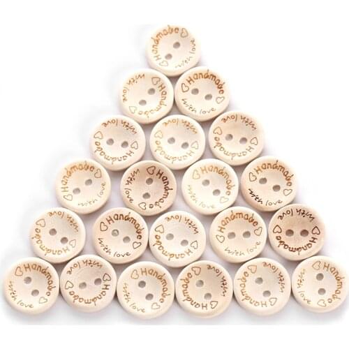 24PCS/lot Natural Color Wooden Buttons handmade love Letter wood button craft DIY baby apparel accessories