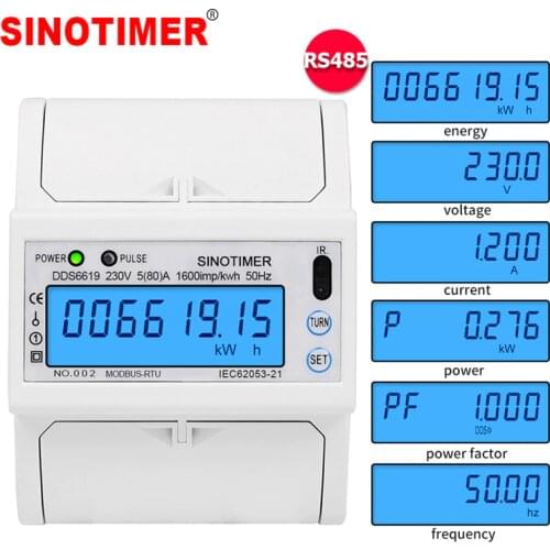 Din Rail Electric AC 220V Single Phase Energy Meter RS485 Modbus RTU Consumption kWh Voltage Current Wattmeter Monitor 230V 50Hz