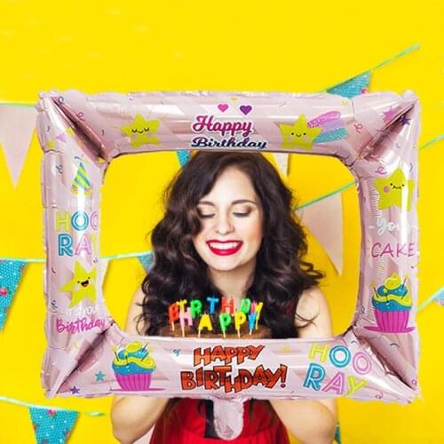 Birthday Photo Booth Foil Balloons Happy Birthday Balloon Artificial Photo Frame Globos Photo Props Birthday Party Decorations