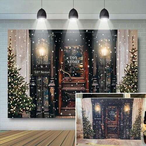 Snowy Shop Door Backdrop Kids Christmas Photography Backdrop Tree Snowflake Baby Children Photography Background Decor Banner