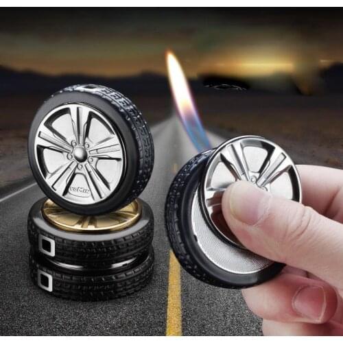 Personality Creative Tire Shape Butane Gas Lighter Open Flame Cigarette Lighter Mini Lighters Gadgets For Men