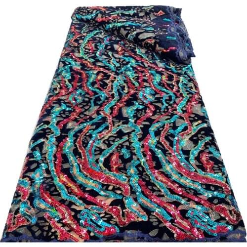 SJ Lace African Lace Fabric 2021 High Quality Heavy Sequines Lace French Mesh Lace Fabric For Wedding Party Dress Sewing r3-54