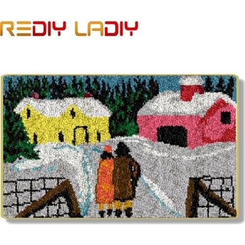 Latch Hook Rug Crochet Floor Mat Winter Street Tapestry Kits Acrylic Yarn Printed Canvas Cushion DIY Carpet Rug Arts & Crafts