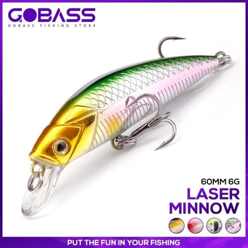 GOBASS 60mm 6g Small Wobblers Fishing Tools Jerkbait Sinking Minnow Baits Artificial Laser Crankbait Lure Fishing Pike Hard Bait