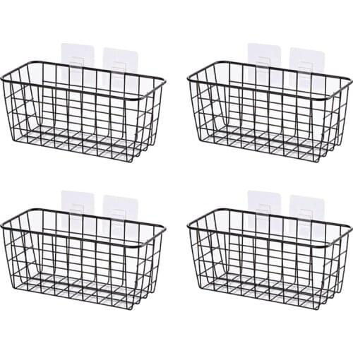 Metal Hanging Wire Basket with Hooks for Storage Wall Mount on Door Sturdy Organizer Holder 4 Pack