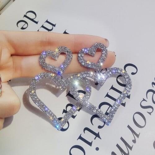 Fashion Crystal Double Heart Earrings Contracted Joker Long Women Drop Earrings Jewelry Gift