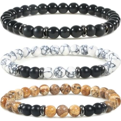 6mm Natural Tiger Eye Stone Men Bracelets Quality Turquoises Black Onyx Beads Elastic Bracelet Charm Women Jewelry Male Pulsera