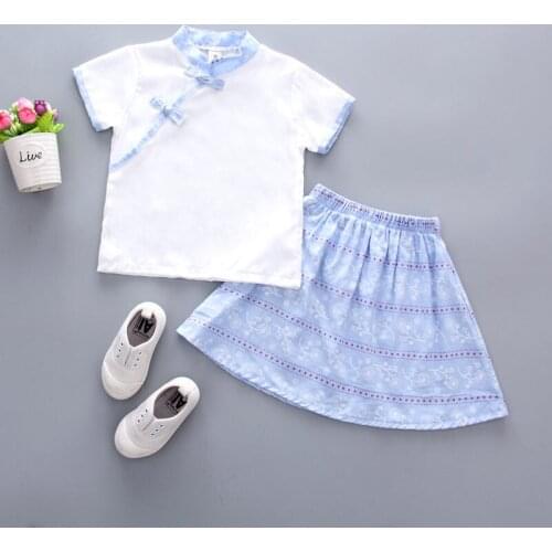 2020 Spring New 2PCS Toddler Kids Baby Girl Clothes Casual Solid Cotton Tops T-shirt Plaid Dress Skirt set Outfits Set 0-4 years