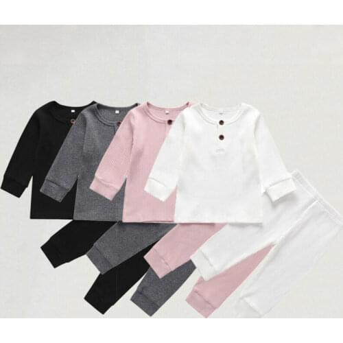 Autumn Newborn Baby Boy Girl Clothes Knitted Cotton Long Sleeve Tops T-shirt Long Trousers Outfits Baby Boy Girl Solid Color Set