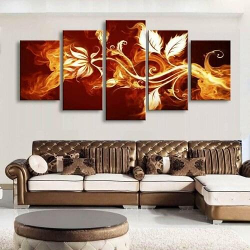 5 Pcs Fire Flame Flower Poster Canvas Picture Print Wall Art Canvas Painting Wall Decor for Living Room No Framed