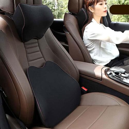 Car Pillows 3D Memory Foam Warm Car Neck Pillow PU Leather Car Seat Cushion Universal Lumbar Back Support Auto Accessories