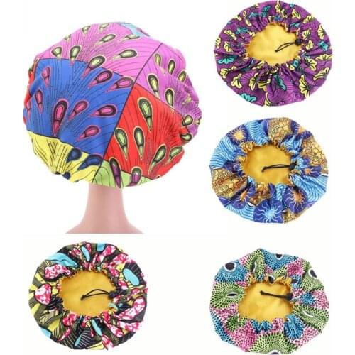Adjustable African Print Ankara Bonnet New Fashion Stain Silky Big Bonnet for Kids Children Sleep Cap Headwrap Hat Hair Wrap