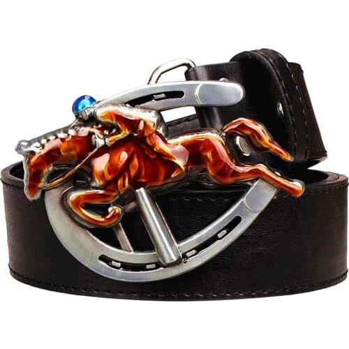 Personality belt equestrian belt metal buckle mens leather belts punk rock style horseshoe shape belt jeans hip hop girdle
