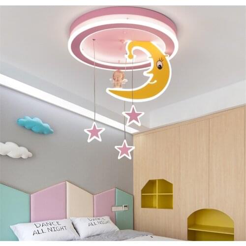 Nordic Childrens Room Princess Ceiling Light Girl Bedroom Star Moon Decoration Modeling Modern Bedroom Study Pink Ceiling Lamp