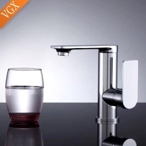 VGX Bathroom Single Hole Faucet Wash Basin Mixer Sink Hot&Cold Water Tap 360 Rotation Brass Modern Chrome F603-101C