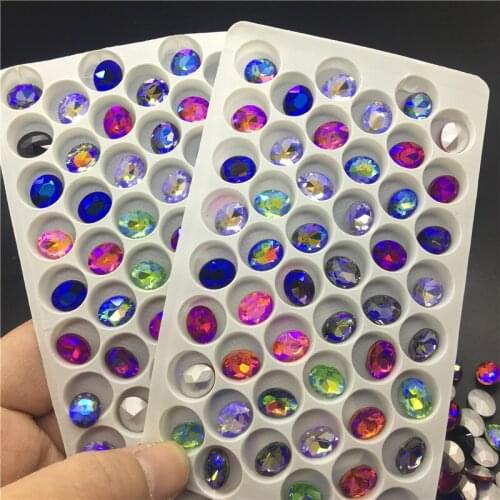 TopStone AB Colors 8x10mm Glass Crystal Oval Rhinestones Pointed back fancy stone DIY Dress Nail art Stones