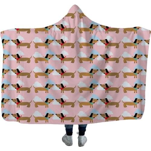 Dachshund 3D Printing Throw Hooded Blanket Wearable Warm Fleece Bedding Office Quilts Soft Adults Travel 15