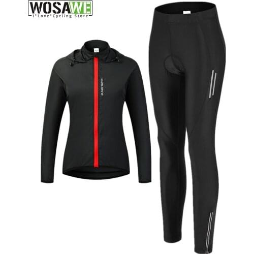 WOSAWE Womens Cycling Clothing Breathable Pants Rainproof Windproof Reflective Cycling Jersey Set Sportswear Female Riding Suit