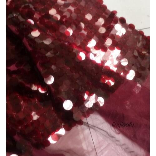 High-quality wedding dress fabric, burgundy fish scale encrypted sequin fabric