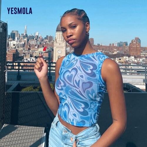 YESMOLA Y2k Love Print Mesh See-through Tank Vests Harajuku Skinny Vest Sexy Pullover Crop Tanks Summer Womens O-neck Crop Tops