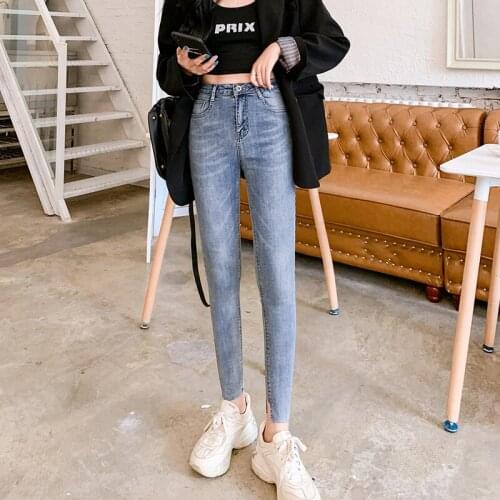Woman High Waist Haren Jeans Nine Part Pants Elegant Streetwear Female Korean Style Slim Tight Trousers Skinny Jeans