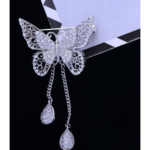 Zlxgirl Luxury brand women butterfly wedding brooches jewelry perfect AAA cubic zircon scarf pin for women bridal hats accessory