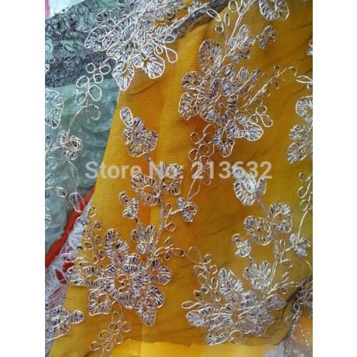 Golden thread African bone leaf tulle lace gold color laces fabric for patchwork embroidery dresss clothing for dress sewing
