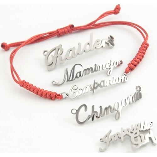 100pcs for Customized Name Logo ID Women Bracelet Stainless Steel mirror polished bend connector Cord Rope bracelet DIY jewelry