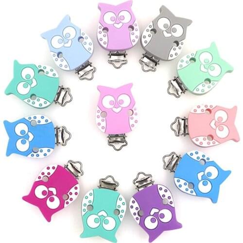 Kovict 3pc Pacifier Clip Owl Edible Silicone Stainless Steel Clip Bead Clip Accessories for DIY Pacifier Chain Tool Baby